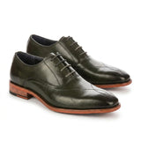 Jett - Pantofi Oxford pentru bărbați, verde închis, cu vârf încrucișat, model cusut în cruce