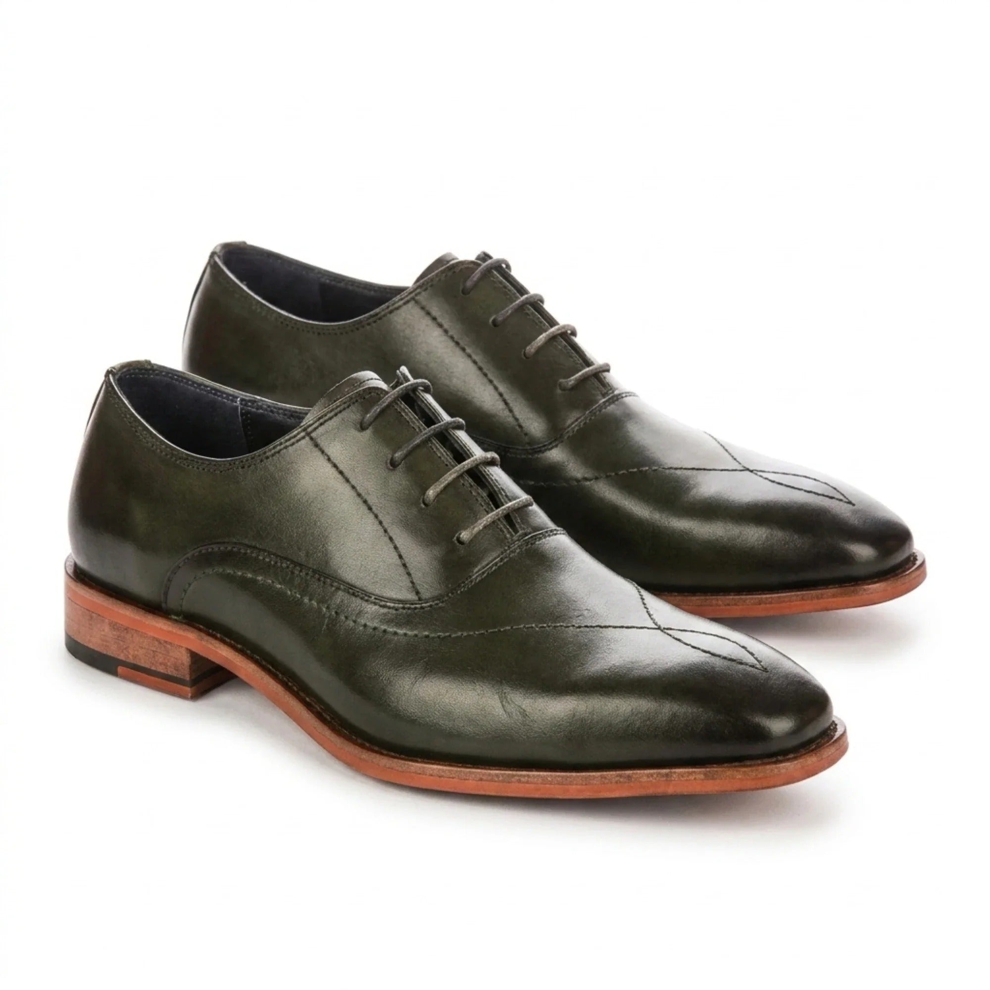 Jett - Pantofi Oxford pentru bărbați, verde închis, cu vârf încrucișat, model cusut în cruce