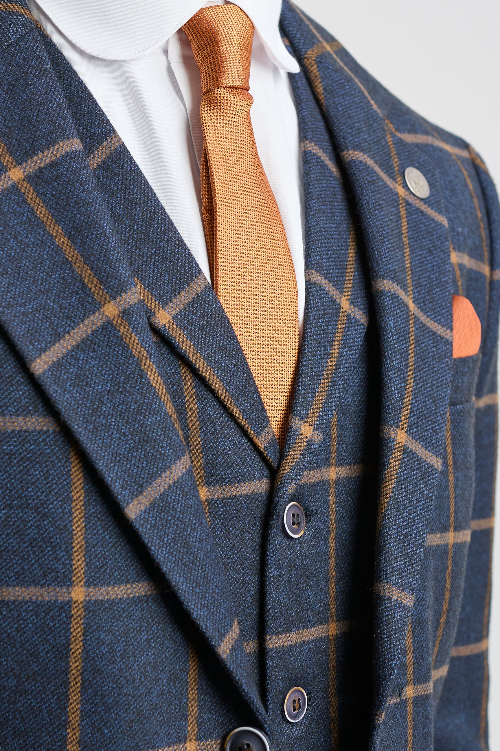 Costum bărbătesc din tweed cu model herringbone, 3 piese, lână, Peaky Blinders - Bleumarin