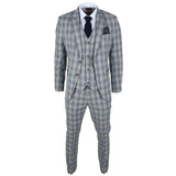 Knight Men's 3-Piece Grey and Blue Checked Suit