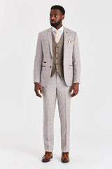 Costum bej Leo cu vestă contrastantă din tweed Harris Brown