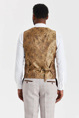 Costum bej Leo cu vestă contrastantă din tweed Harris Brown