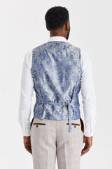 Costum bej Leo cu vestă Harris Tweed bleumarin