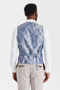 Costum bej Leo cu vestă Harris Tweed bleumarin