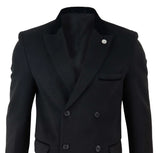 Mens 3/4 Long Double Breasted Black Overcoat