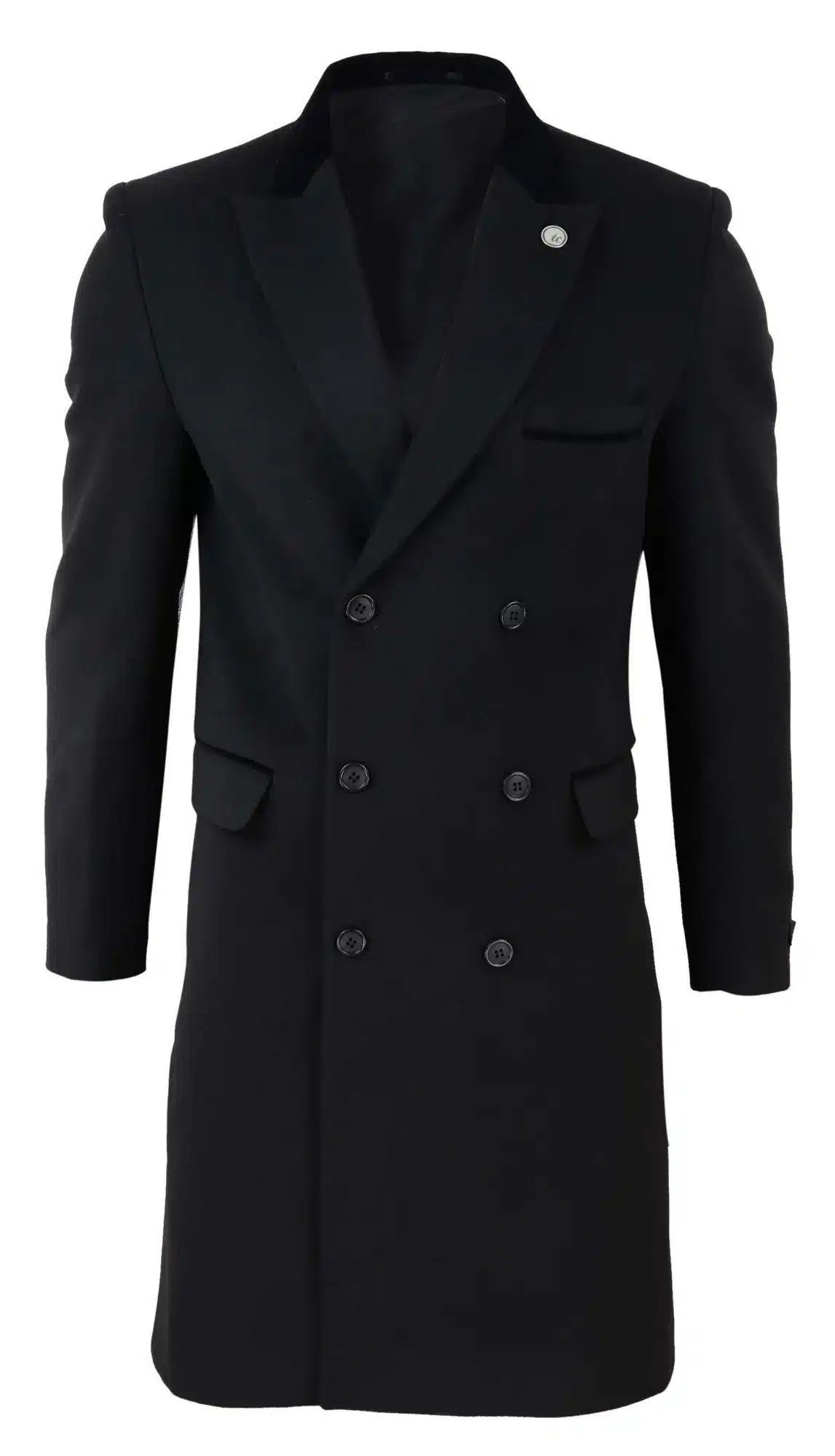 Mens 3/4 Long Double Breasted Black Overcoat