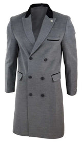 Mens 3/4 Long Double Breasted Grey Overcoat