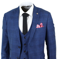 Marc Darcy Jerry - Blue 3 Piece Check Suit