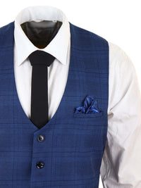 Marc Darcy Jerry - Blue 3 Piece Check Suit