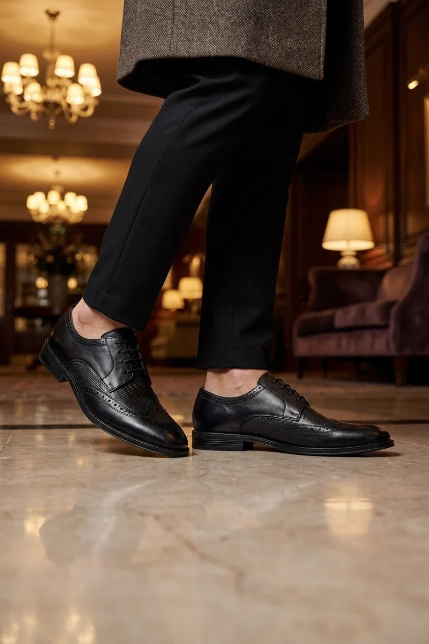 Lorenzo - Pantofi Oxford pentru bărbați, din piele brună, negri
