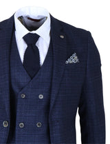 Luis - Costum bărbătesc albastru în carouri, slim fit, 3 piese