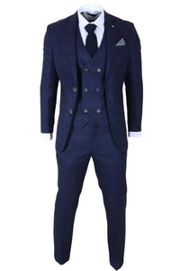 Luis - Costum bărbătesc albastru în carouri, slim fit, 3 piese