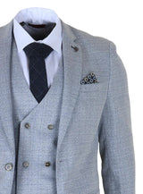 Luis - Costum bărbătesc albastru deschis în carouri, slim fit, 3 piese