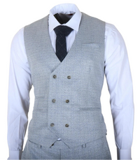 Luis - Costum bărbătesc albastru deschis în carouri, slim fit, 3 piese