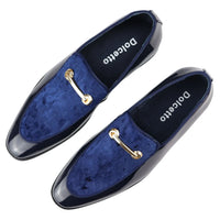 Men's Moccasin Loafers Shoes Leather Blue Lined Slip On Velvet Smart Formal Shoe