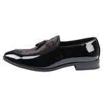 Men's Slip On Tassel Velvet Detailed Patent Black Loafers