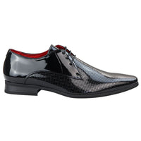 Mens Shoes Smart Formal Perforated Pointed Laced Black Patent Leather PU