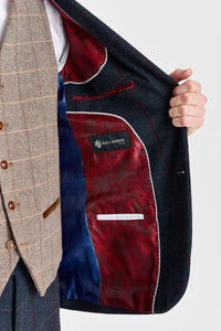 Costum bleumarin Madrid cu vestă din tweed Harris maro contrastantă