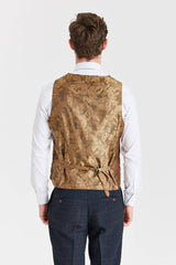 Costum bleumarin Madrid cu vestă din tweed Harris maro contrastantă