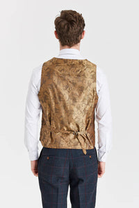 Costum bleumarin Madrid cu vestă din tweed Harris maro contrastantă