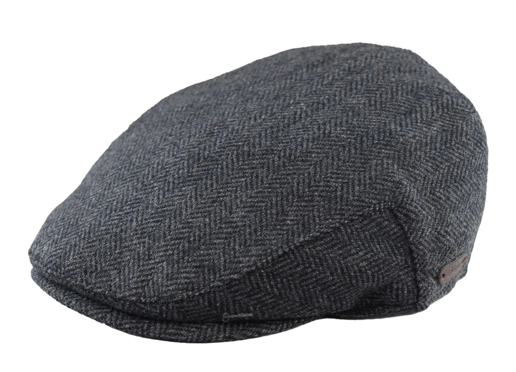 Men's Flat Cap Wool Herringbone Charcoal Tweed Classic 1920s Unisex Del Boy