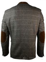 Mens Check Vintage Herringbone Tweed Grey Charcoal Blazer Jacket Fitted-Tan