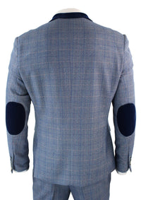 Mens 3 Piece Blue Check Suit - Marc Darcy Hilton