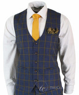 Marc Darcy SBC Roman - Mens 3 Piece Blue Gold Slim Fit Prince Of Wales Check Suit Marc Darcy Wedding Prom