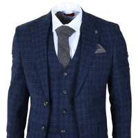 Marcos - Costum bărbătesc bleumarin în carouri, slim fit, 3 piese
