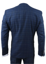 Marcos - Costum bărbătesc bleumarin în carouri, slim fit, 3 piese