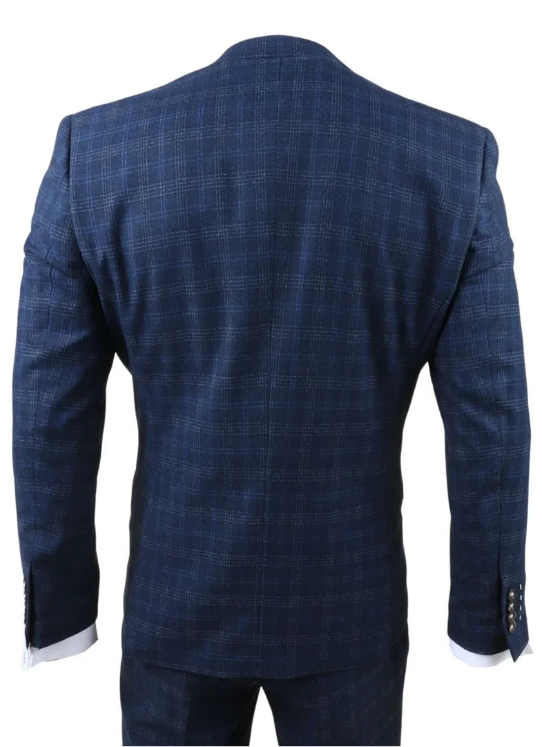 Marcos - Costum bărbătesc bleumarin în carouri, slim fit, 3 piese