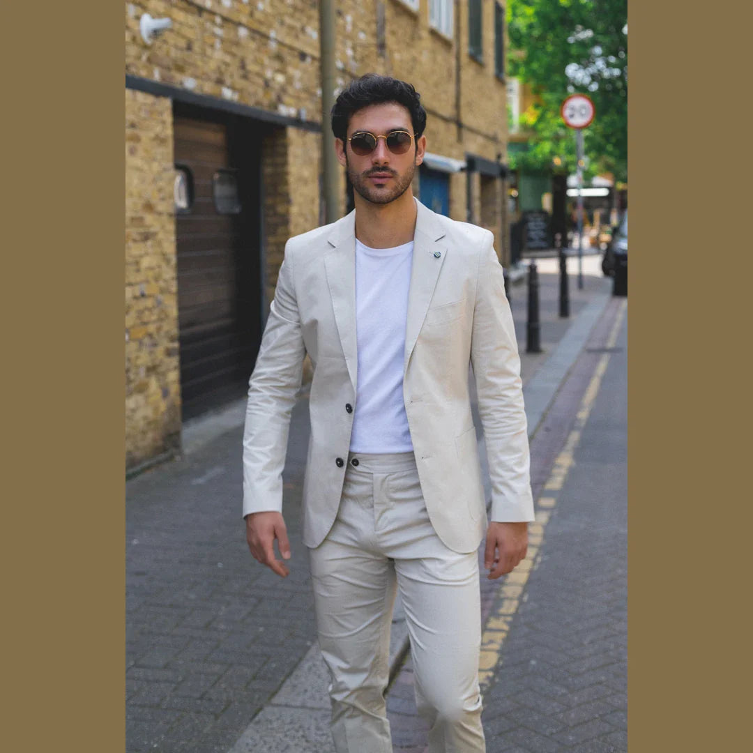 Mario - Men's 2 Piece Summer Suit Beige Office Wedding Classic Italian