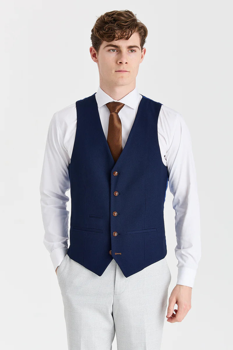 Costum Mark Stone cu vestă contrastantă Mayfair bleumarin