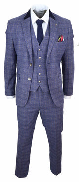 Mens Blue Check 3 Piece Suit - Cavani Matteo