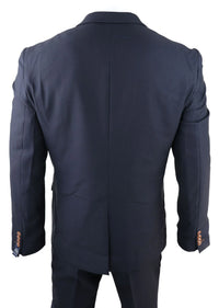 Mens 3 Piece Birdseye Navy Blue Suit Slim Fit Marc Darcy Max Classic 1920s Vintage