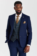 Costum texturat Mayfair bleumarin cu vestă Harris bleumarin cu imprimeu contrastant din tweed