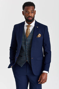 Costum texturat Mayfair bleumarin cu vestă Harris bleumarin cu imprimeu contrastant din tweed