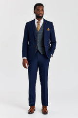 Costum texturat Mayfair bleumarin cu vestă Harris bleumarin cu imprimeu contrastant din tweed