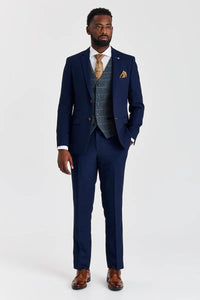 Costum texturat Mayfair bleumarin cu vestă Harris bleumarin cu imprimeu contrastant din tweed