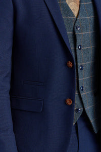 Costum texturat Mayfair bleumarin cu vestă Harris bleumarin cu imprimeu contrastant din tweed