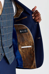 Costum texturat Mayfair bleumarin cu vestă Harris bleumarin cu imprimeu contrastant din tweed