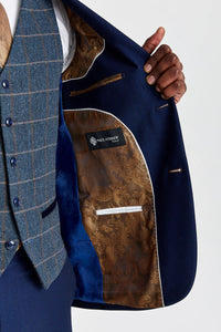 Costum texturat Mayfair bleumarin cu vestă Harris bleumarin cu imprimeu contrastant din tweed