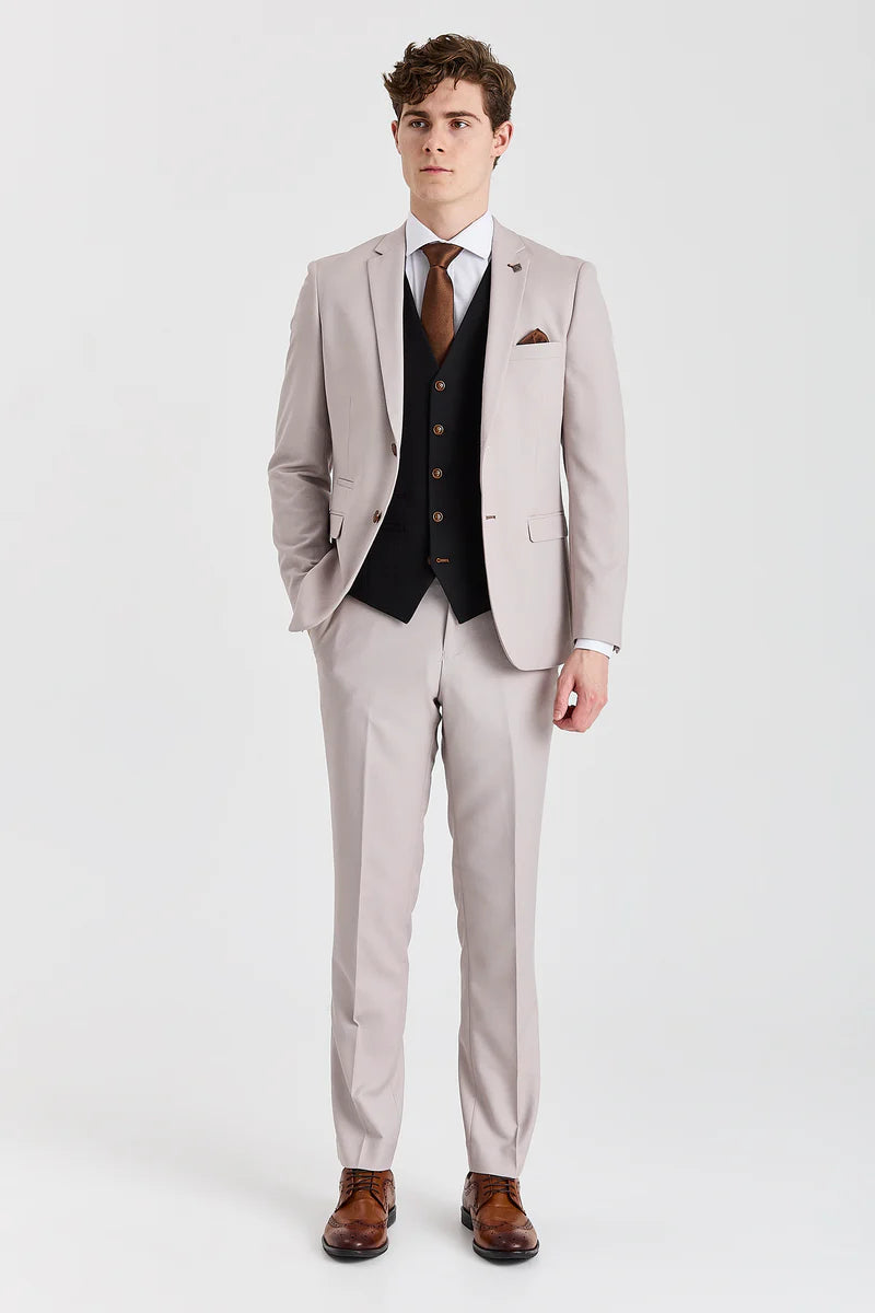 Costum texturat Mayfair Stone cu vestă neagră contrastantă