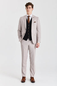 Costum texturat Mayfair Stone cu vestă neagră contrastantă
