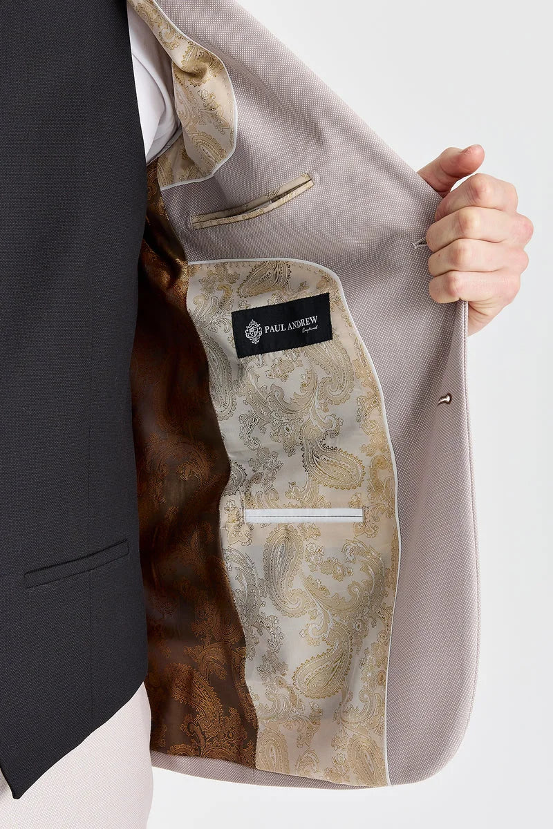 Costum texturat Mayfair Stone cu vestă neagră contrastantă