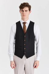 Costum texturat Mayfair Stone cu vestă neagră contrastantă