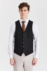Costum texturat Mayfair Stone cu vestă neagră contrastantă