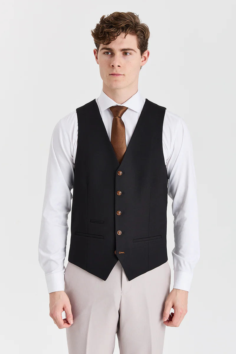 Costum texturat Mayfair Stone cu vestă neagră contrastantă
