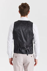Costum texturat Mayfair Stone cu vestă neagră contrastantă