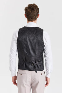 Costum texturat Mayfair Stone cu vestă neagră contrastantă
